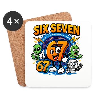 Six Seven 67 Italian Brainrot Nerd Humour Drôle - Dessous de verre (lot de 4) - blanc - Devant