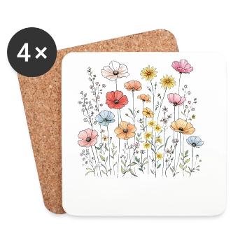 Fleurs sauvages Fleurs Fleurs Jardin botanique naturel - Dessous de verre (lot de 4) - blanc - Devant