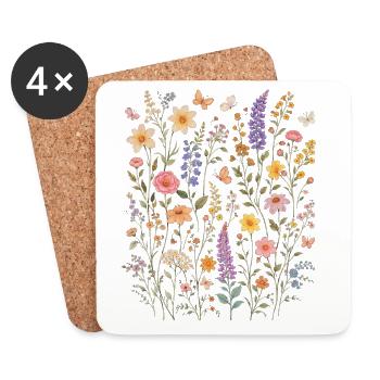 Fleurs sauvages Fleurs Fleurs Jardin botanique naturel - Dessous de verre (lot de 4) - blanc - Devant