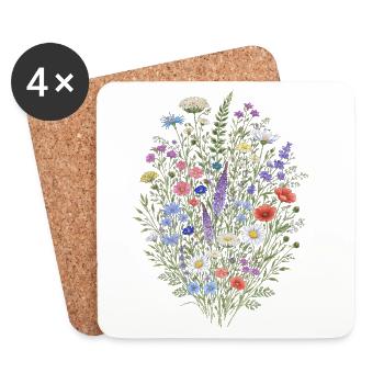 Fleurs sauvages Fleurs Fleurs Jardin botanique naturel - Dessous de verre (lot de 4) - blanc - Devant