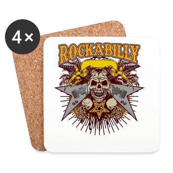 Rockabilly Skull Guitar Metal Star Retro Punk Art - Coasters (set of 4) - white - Front