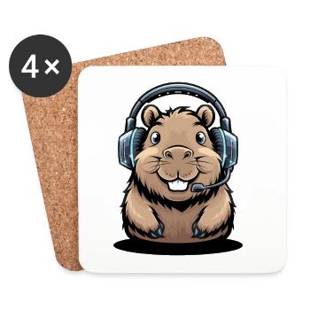 Capybara Gamer With Headset Cute Capybara Gaming - Coasters (set of 4) - white - Front