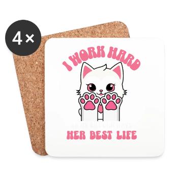 I Work Hard so My cat can Have a Better Life - Coasters (set of 4) - white - Front