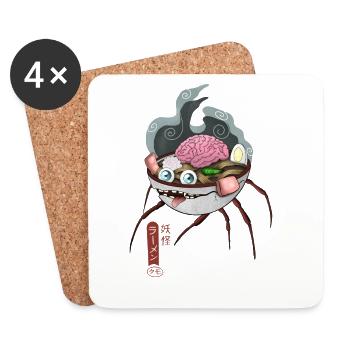 Scary Spider Ramen Bowl Funny Shirt - Coasters (set of 4) - white - Front