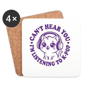 K-Pop Cat Music Headphones Kawaii - Coasters (set of 4) - white - Front