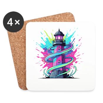 Neonwirbel Leuchtturm - Untersetzer (4er-Set) - Weiß - Vorne