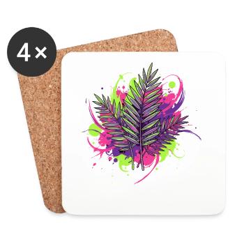 Neon Tropenblatt mit Farbspritzern - Untersetzer (4er-Set) - Weiß - Vorne