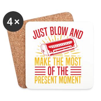Funny Harmonica Player Just Blow & Present Moment - Untersetzer (4er-Set) - Weiß - Vorne