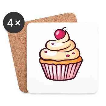 Pastell Cupcake Kirschkuss - Untersetzer (4er-Set) - Weiß - Vorne