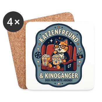 Katzenfreund Kino Abend Humor - Untersetzer (4er-Set) - Weiß - Vorne