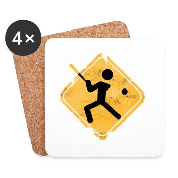 Silhouette de baseball avec batte - Dessous de verre (lot de 4) - blanc - Devant