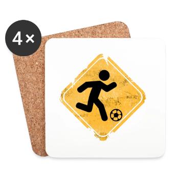 Panneau d’avertissement jaune coureur de football - Dessous de verre (lot de 4) - blanc - Devant