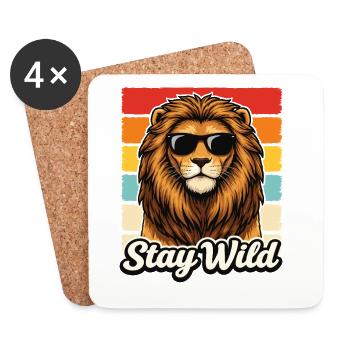 Stay Wild Lion Retro Sunglasses Animal Shirt - Coasters (set of 4) - white - Front