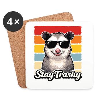 Stay Trashy Opossum Retro Funny Animal Shirt - Coasters (set of 4) - white - Front