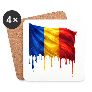 Tropfende Rumänien Flagge Kunst - Untersetzer (4er-Set) - Weiß - Vorne