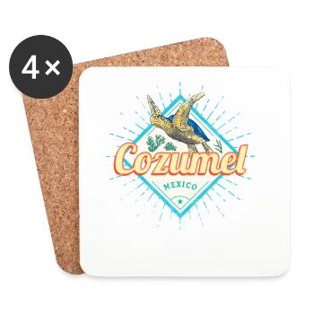 Cozumel Island in Mexico Retro Turtle Souvenir - Coasters (set of 4) - white - Front