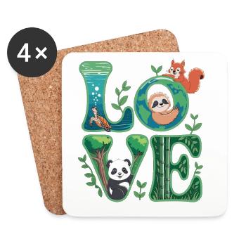 Nature Love Shirt with Panda Sloth - Coasters (set of 4) - white - Front