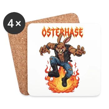 Heavy Metal Osterhase Rocker Ostern Hardcore Hase - Untersetzer (4er-Set) - Weiß - Vorne