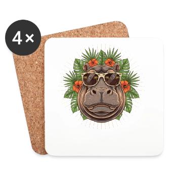 Tropical Hippo with Sunglasses - Coasters (set of 4) - white - Front