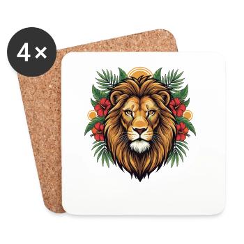 Lion's head in a tropical frenzy - Coasters (set of 4) - white - Front