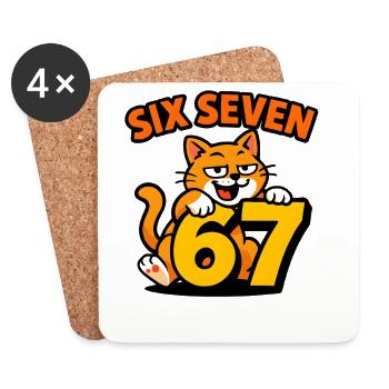 Six Seven Katze 67 Italian Brainrot Humor - Untersetzer (4er-Set) - Weiß - Vorne