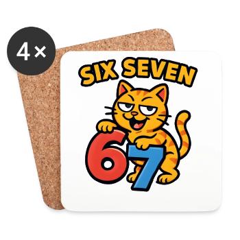 Six Seven Katze 67 Italian Brainrot Humor - Untersetzer (4er-Set) - Weiß - Vorne