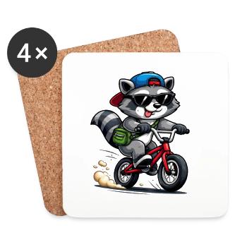Raton laveur cool à vélo – Vélo drôle - Dessous de verre (lot de 4) - blanc - Devant