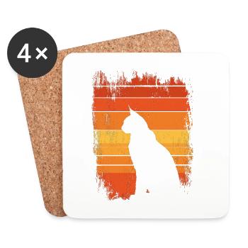 Lynx Cat Retro Wildcat Design Nature Friend - Coasters (set of 4) - white - Front
