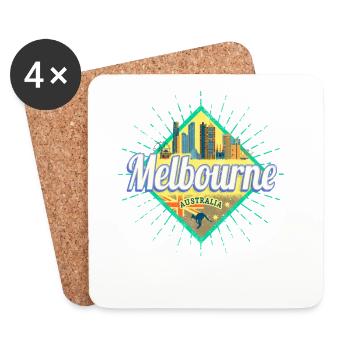 Melbourne Victoria Australia Skyline Souvenir - Coasters (set of 4) - white - Front