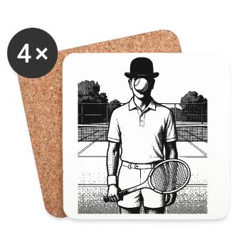 Tennis Art, Ball statt Apfel, Shirt, Hoodie, Bag - Untersetzer (4er-Set) - Weiß - Vorne