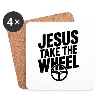 Jésus prend le volant - Dessous de verre (lot de 4) - blanc - Devant