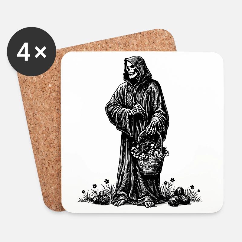 Todesfigur Osterkorb Versteckte Eier Gras - Untersetzer (4er-Set) - Weiß