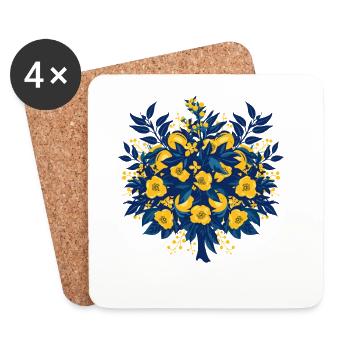 Motif de cercle floral bleu or - Dessous de verre (lot de 4) - blanc - Devant