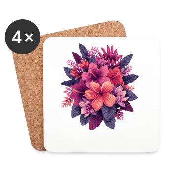 Fleurs tropicales d’hibiscus - Dessous de verre (lot de 4) - blanc - Devant