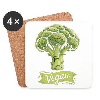 Vegan T-Shirt Brokkoli Gemüse Ernährung Shirt - Untersetzer (4er-Set) - Weiß - Vorne