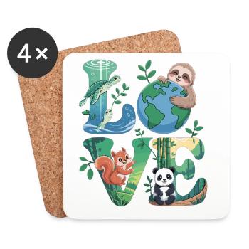 Nature Love Shirt Panda Sloth Turtle - Coasters (set of 4) - white - Front