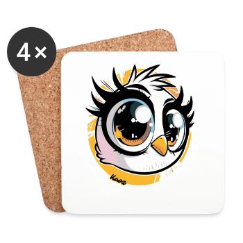 Pop de tête d’oiseau de Kawaii - Dessous de verre (lot de 4) - blanc - Devant
