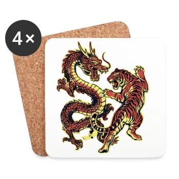 Dragon and Tiger Chinese - Coasters (set of 4) - white - Front