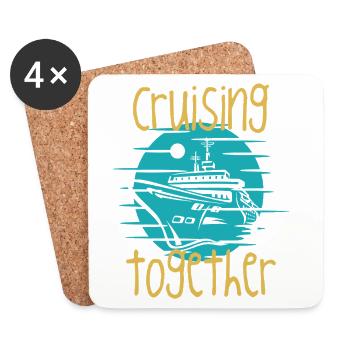 Graphique du bateau de croisière ensemble - Dessous de verre (lot de 4) - blanc - Devant