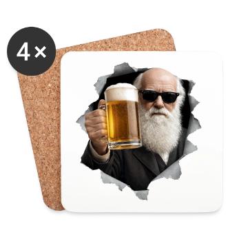 Charles Darwin holds a beer - Coasters (set of 4) - white - Front