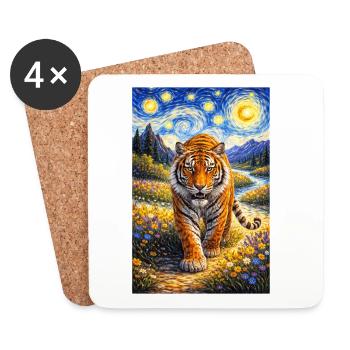 Tigre dans la Forêt de la Nuit Étoilée - Dessous de verre (lot de 4) - blanc - Devant