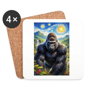 Gorille dans la jungle de la nuit étoilée - Dessous de verre (lot de 4) - blanc - Devant