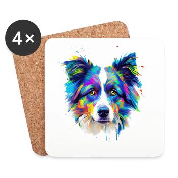 Bunte Australian Shepherd-Kunst - Untersetzer (4er-Set) - Weiß - Vorne