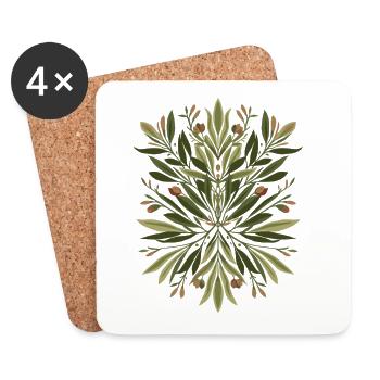 Blätter Mandala Grün - Untersetzer (4er-Set) - Weiß - Vorne