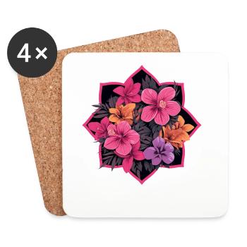 Hibiscus frame in neon pink - Coasters (set of 4) - white - Front