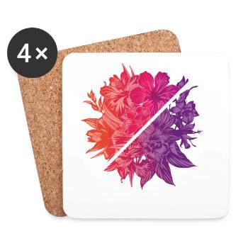 Blumen & Regenbogen-Diagonale - Untersetzer (4er-Set) - Weiß - Vorne