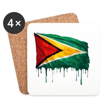 Art de la chute du drapeau du Guyana - Dessous de verre (lot de 4) - blanc - Devant