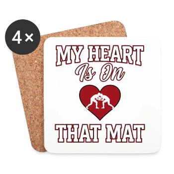 My Heart Is On That Mat Wrestling Mom - Coasters (set of 4) - white - Front