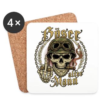 Böser alter Mann Biker Totenkopf Vintage - Untersetzer (4er-Set) - Weiß - Vorne