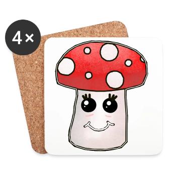 Champignons champignons Kawaii - Dessous de verre (lot de 4) - blanc - Devant